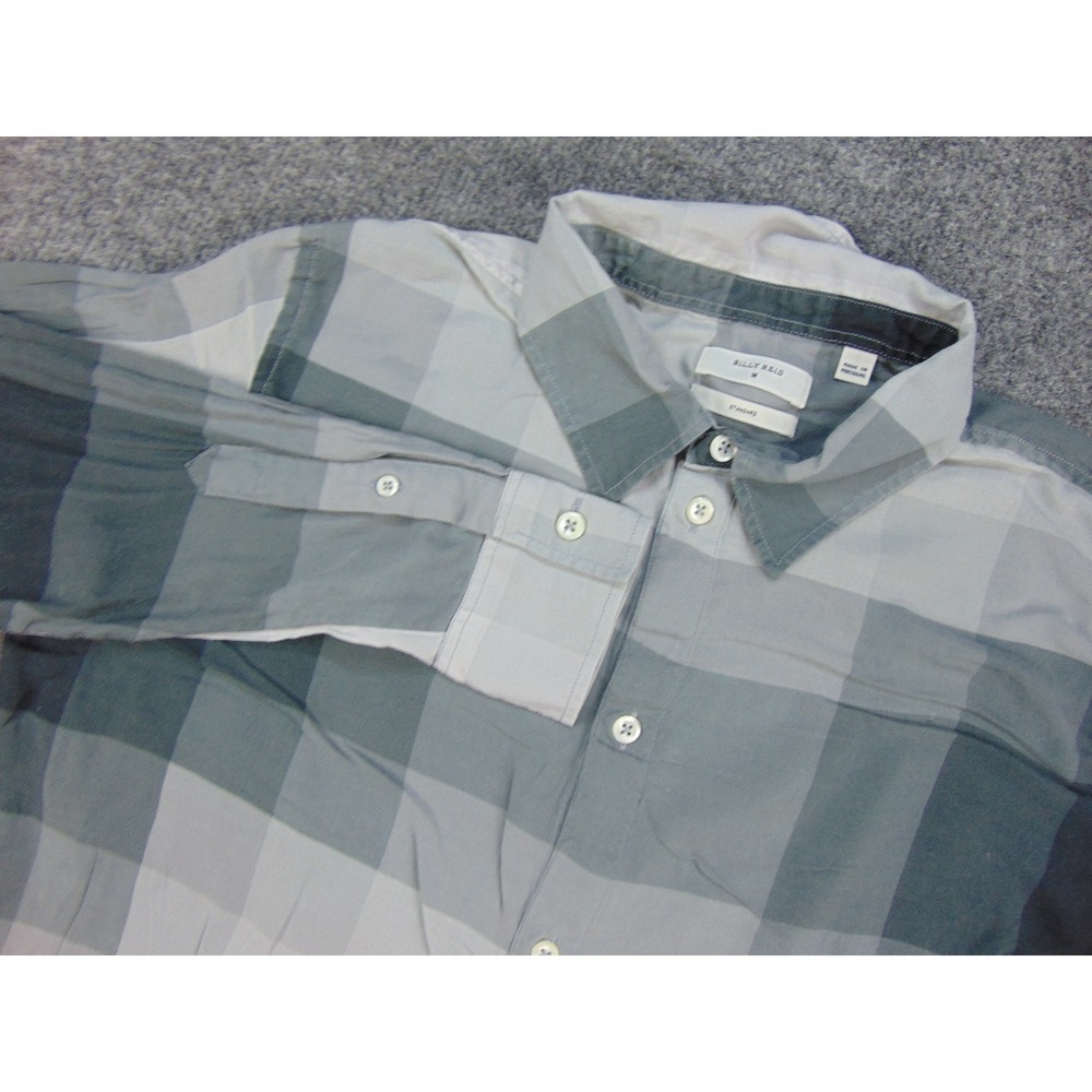 Billy Reid‎ Shirt Mens Med Standard Grey Plaid Long Sleeve Designer Button Up